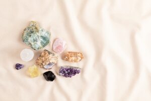 Healing reiki chakra crystals. Gemstones for wellbeing, destress, meditation, relaxation
