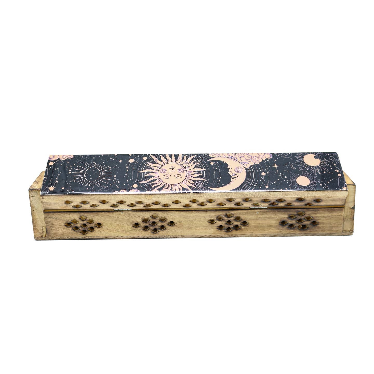 Wooden Incense Burner Box - Sun & Moon (Pink) - Image 3
