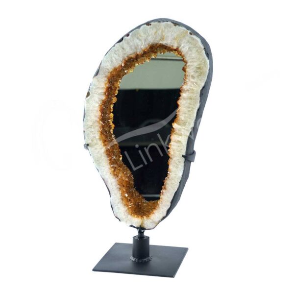 MIRROR - AMETHYST GEODE  MIXED WITH METAL STAND