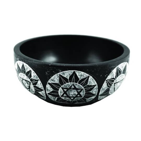 Hand Carved Soapstone Smudge Bowl - Black 7 Chakras