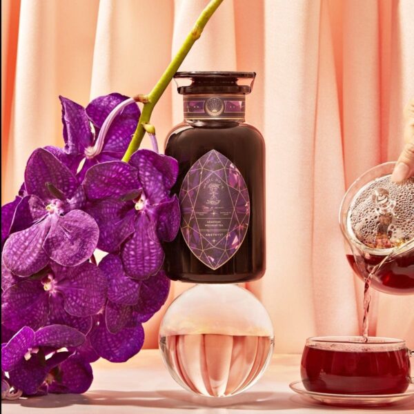 Amethyst: Strawberry-Passionfruit Gemstone Wellness Tea - Violet Glass Traveler Jar (10-15 Cups)