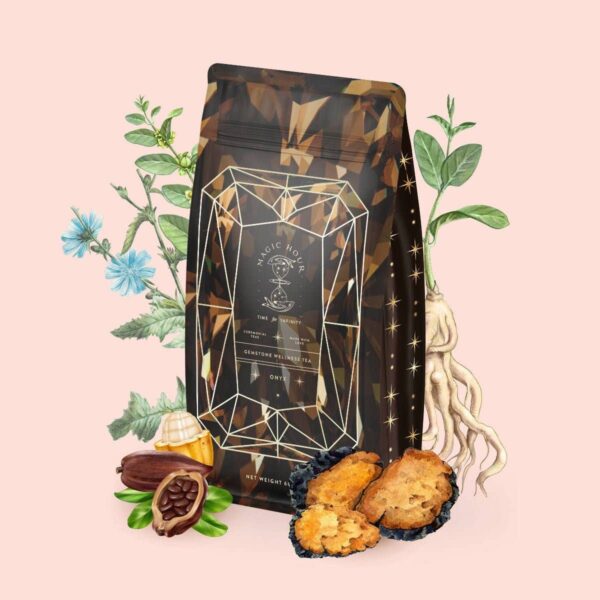 Black Onyx - Chaga Maca Toffee Elixir for Energy, Immunity & - Luxe Pouch (Refill your Jar with up to 65 Cups!)