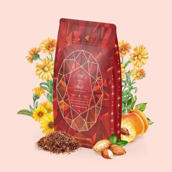 Carnelian : Caffeine-Free Apricot Amaretto Tea - Luxe Pouch (Refill your Jar!) with 6oz Loose Leaf Tea (60-75 Cups)