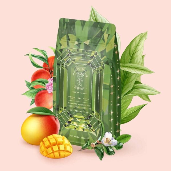 Peridot: Green Guayusa Oolong Mango-Peach Tea - Luxe Pouch (60-75 Cups-Refill your Jar)