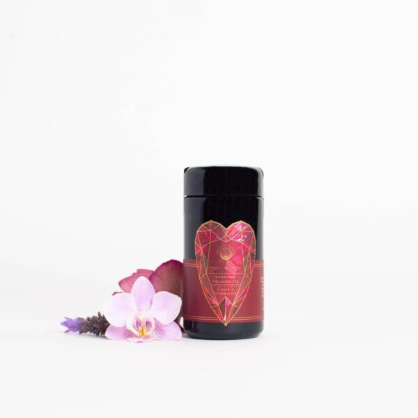 Pink Tourmaline: Organic Dragonfruit Hibiscus White Tea - Violet Glass Traveler Jar (12-15 Cups 1oz/28g)