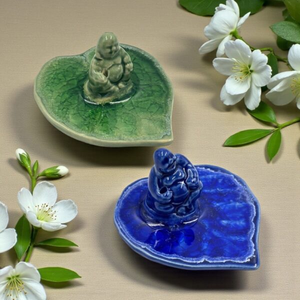 Buddha on Leaf Ceramic Incense Holder - Assorted