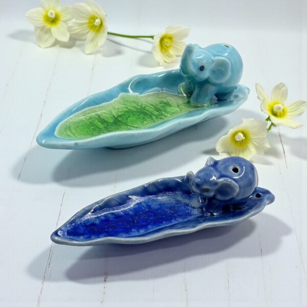 Elephant Long Leaf Ceramic Incense Holder - Assorted