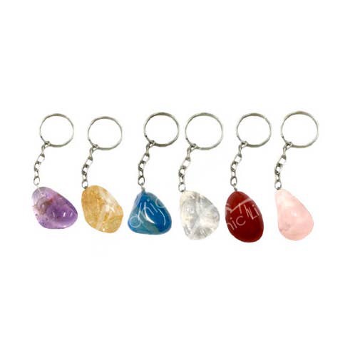 KEYCHAIN - TUMBLED STONE MIXED STONES 3.75-4.5"L