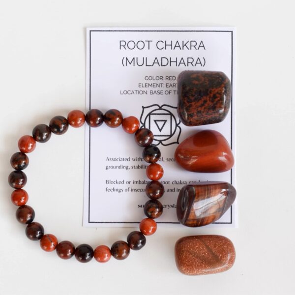 Chakra Gift Set | ROOT Chakra | Crystal Healing Gemstone Kit - SET2 (Tumbles+ Bracelet)