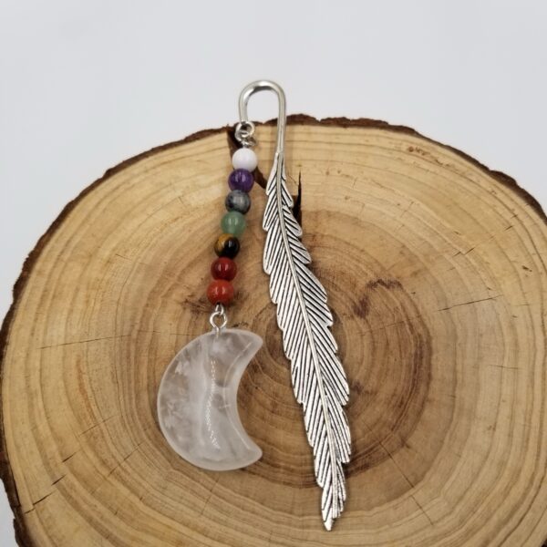 Crystal Moon Feather Bookmark Pendant - White