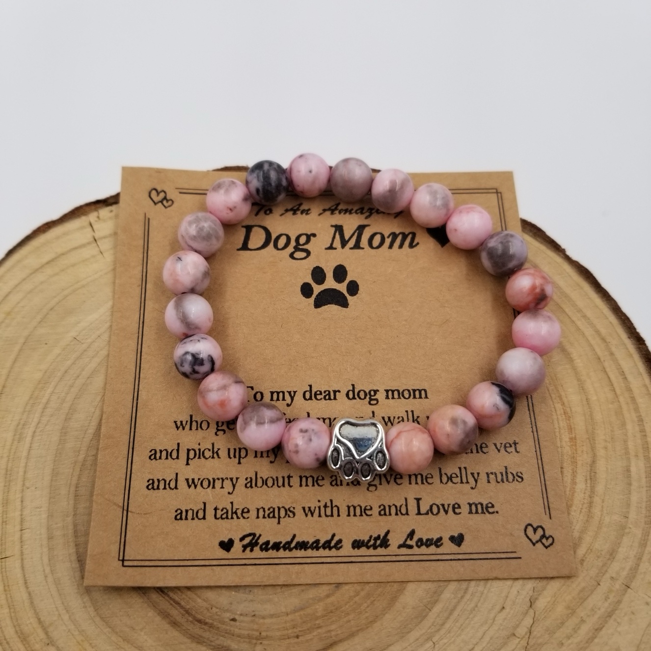 Dog Mom Bracelet With Card - Pink