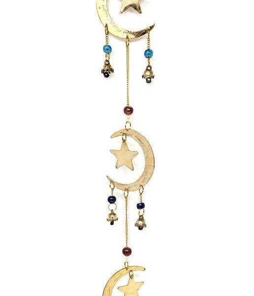 3 Star And Moon Windchime W/ Beads 22"L