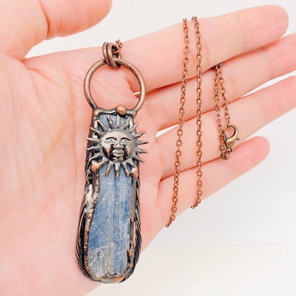 Blue Crystal Raw Stone Sun God Pendant