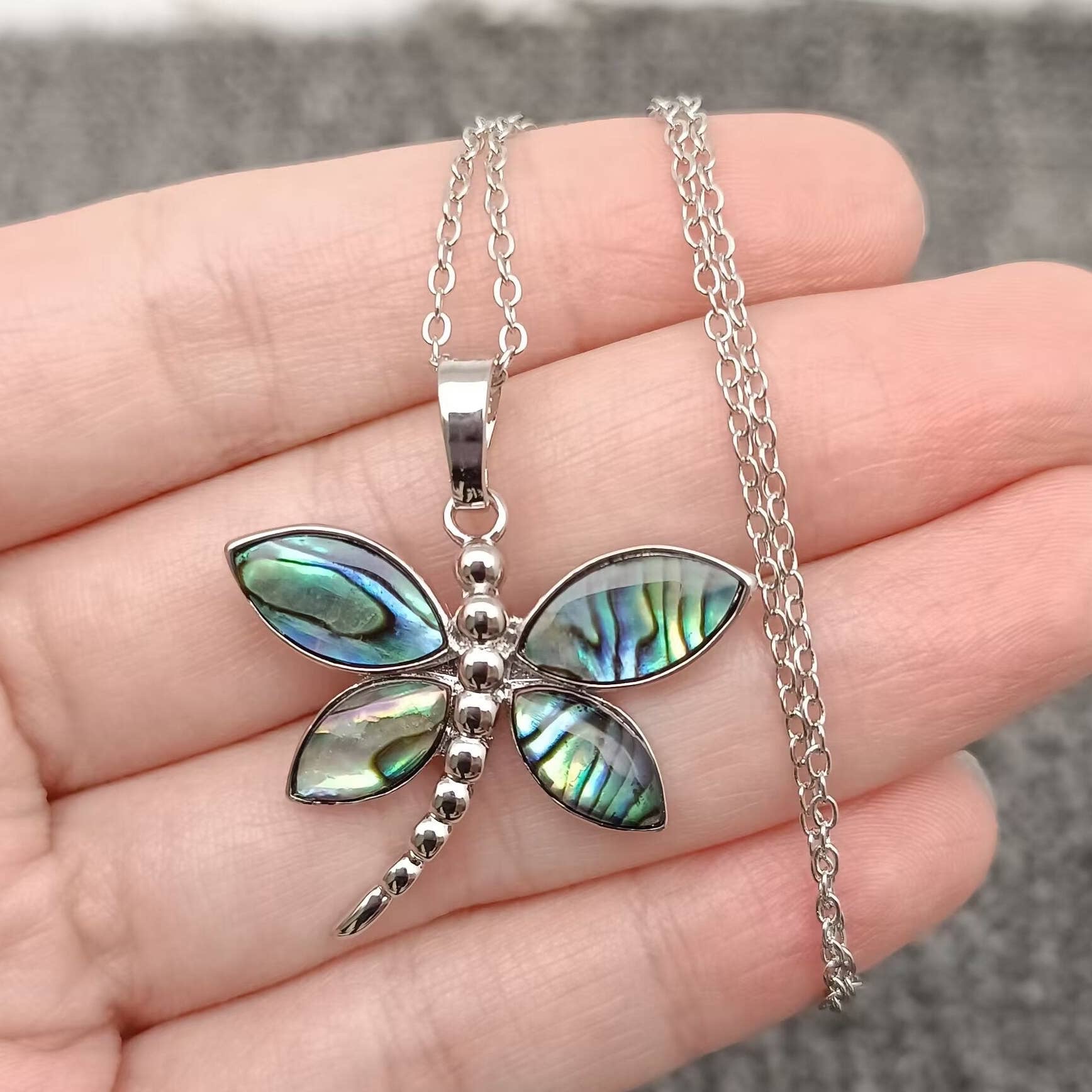 Abalone Shell Dragonfly Charm Pendant