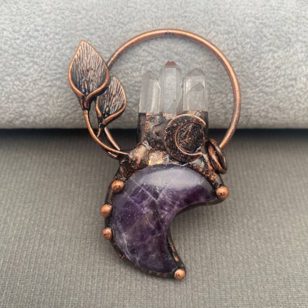 Vintage Amethyst & White Crystal Moon Stone Pendant