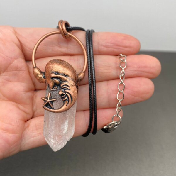 White Crystal Moon Charm Wax Cord Necklace