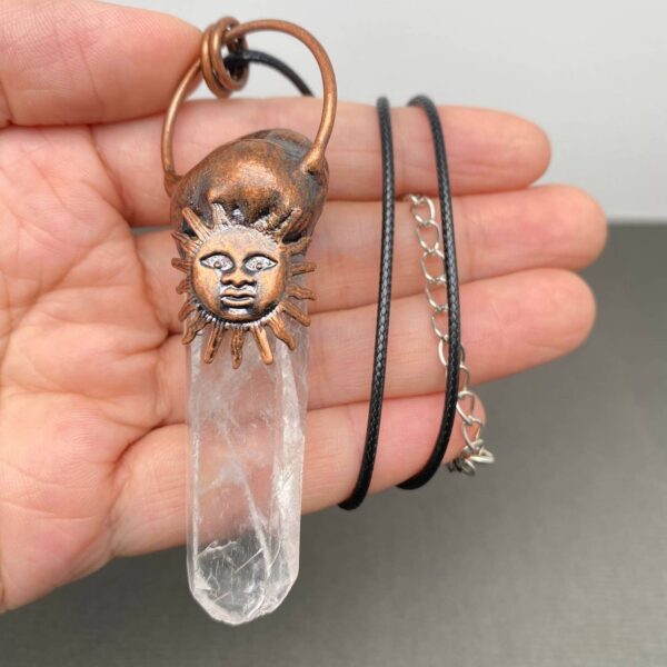 White Crystal Sun Charm Wax Cord Necklace