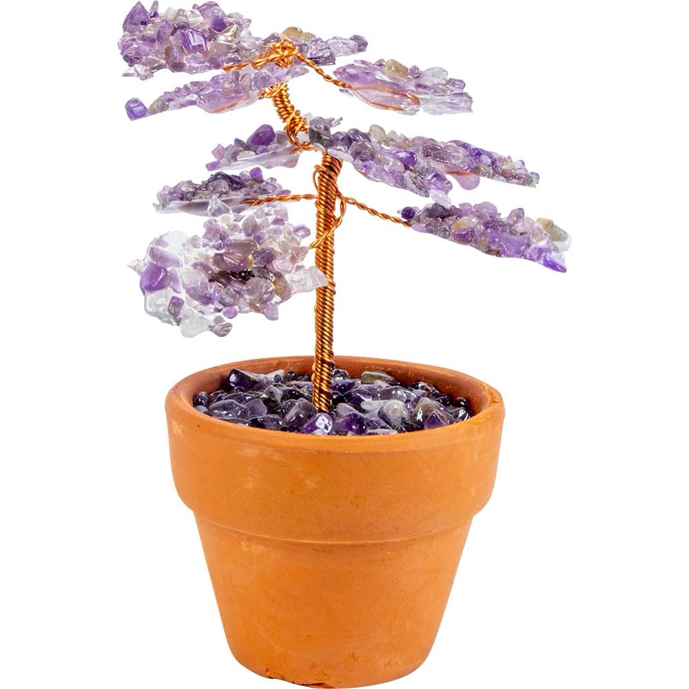 Gemstone Bonsai Tree In Terracotta Pot - Amethyst