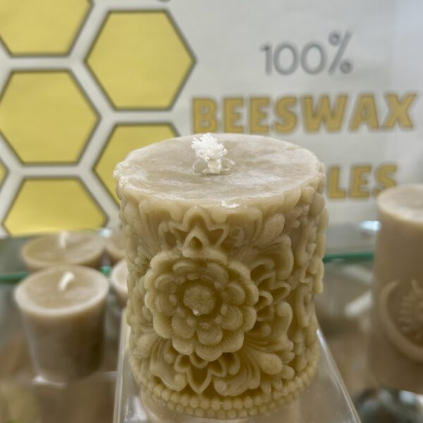 Flower Mandala, 100% Beeswax Candle, Pillar