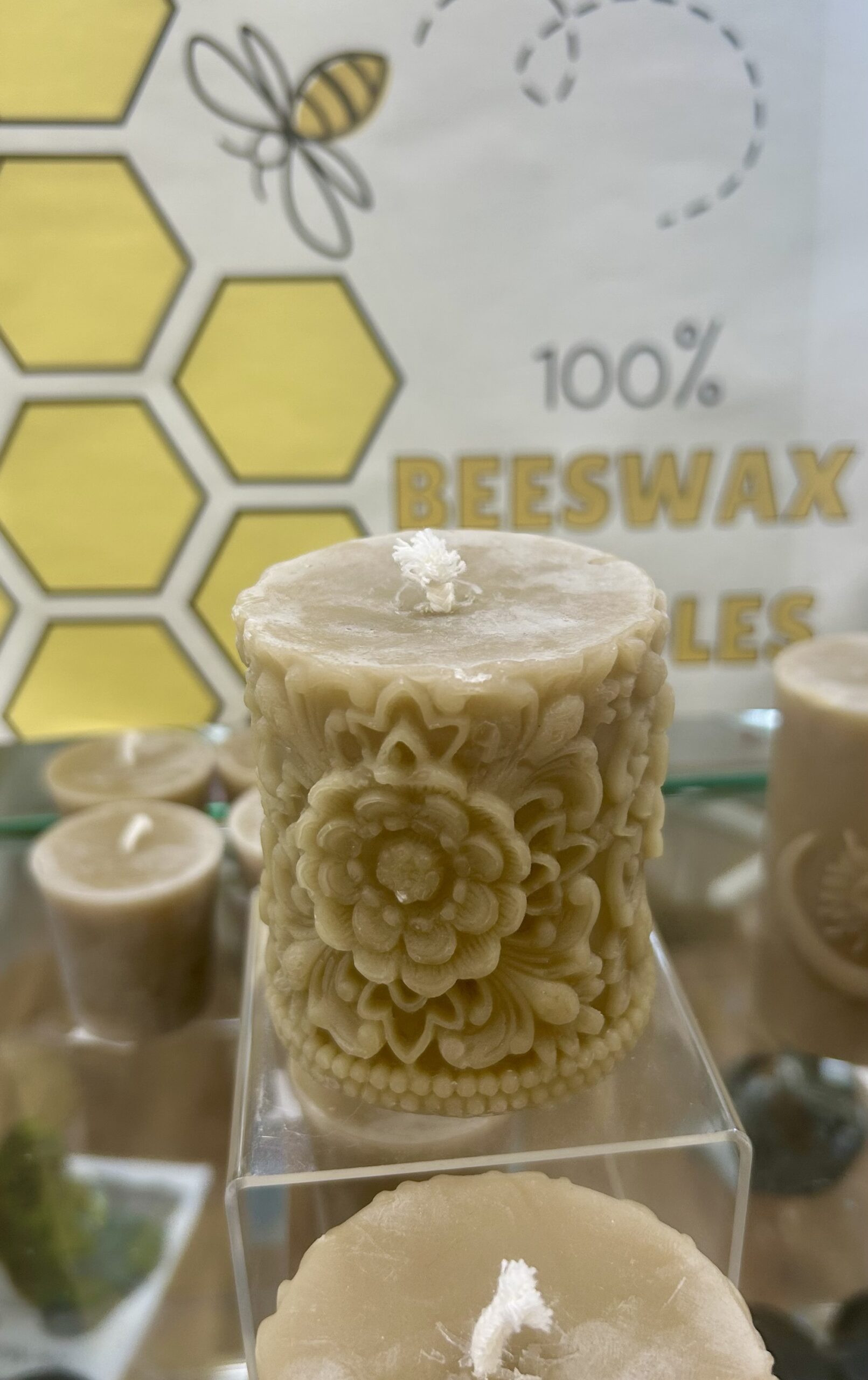 Flower Mandala, 100% Beeswax Candle, Pillar
