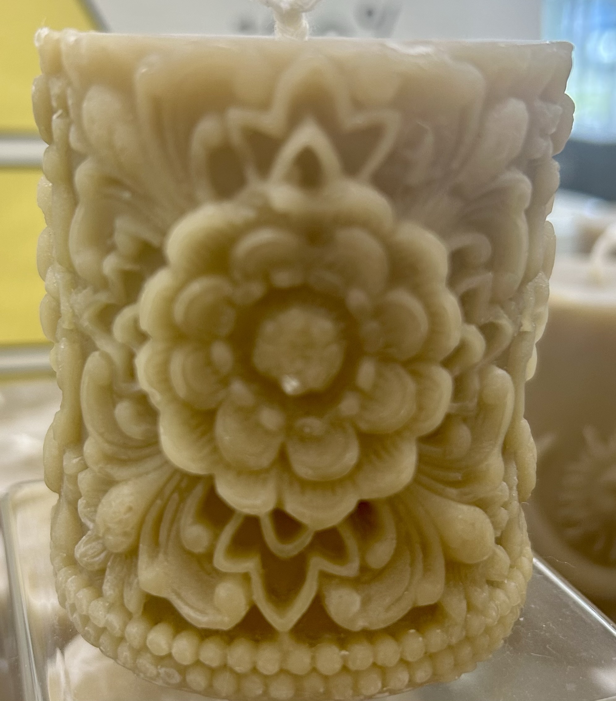 Flower Mandala, 100% Beeswax Candle, Pillar - Image 2