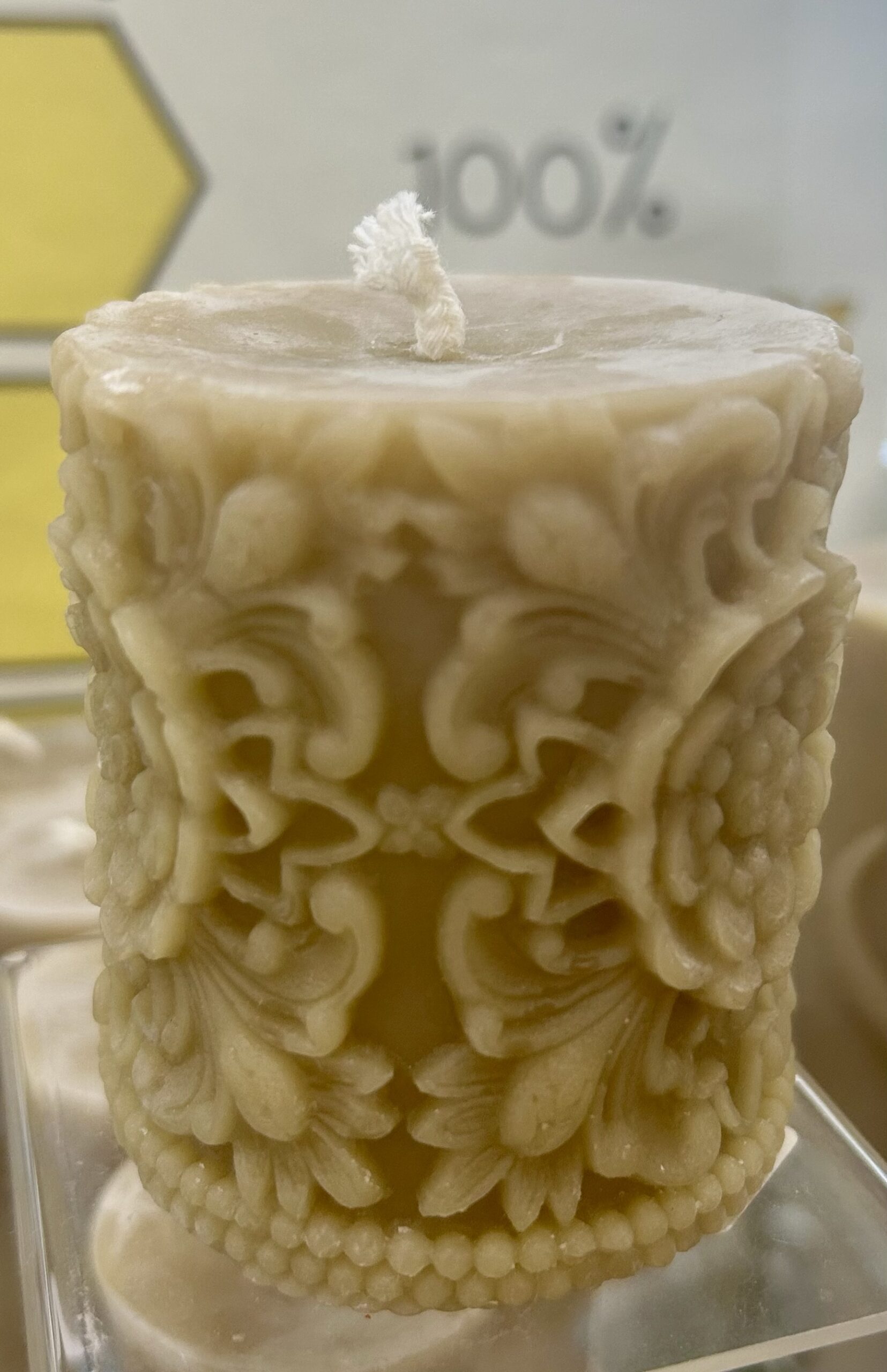 Flower Mandala, 100% Beeswax Candle, Pillar - Image 3
